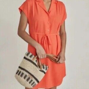 Elizabeth and James XLorange button up tie front shirt dress office career dress